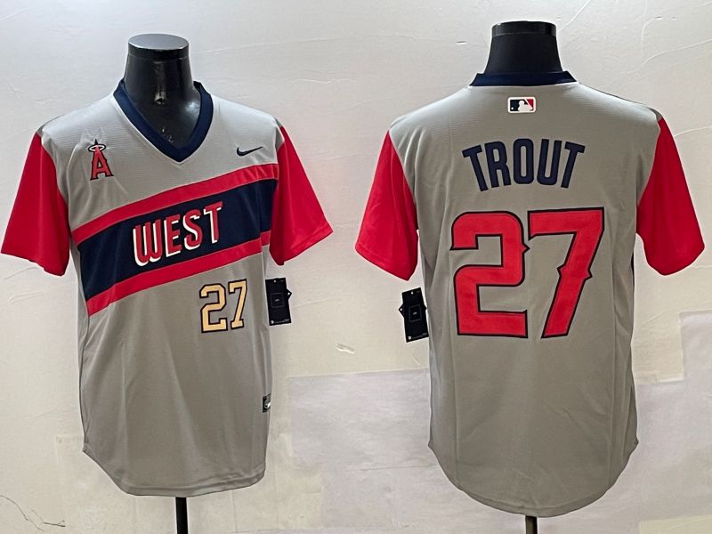 Men Los Angeles Angels #27 Trout Grey Throwback Game 2025 Nike MLB Jersey style 4->women mlb jersey->Women Jersey